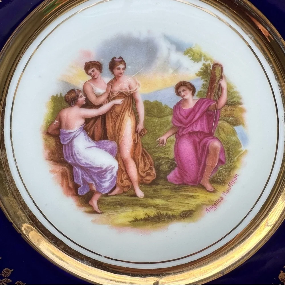 SOLD VINTAGE Cobalt Blue Gold Trim Collector Plate Art Angelica Kauffman - Picture 4 of 15